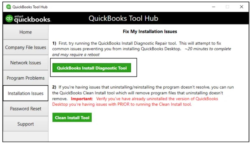 Utilize QuickBooks Install Diagnostic tool