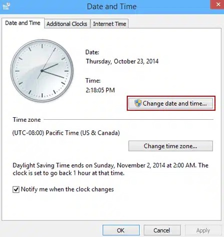 Verify date and time settings