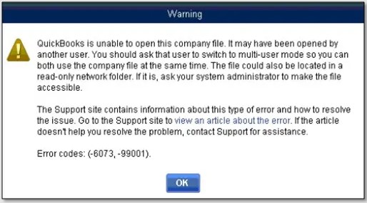 What are QuickBooks error 6073 and 99001