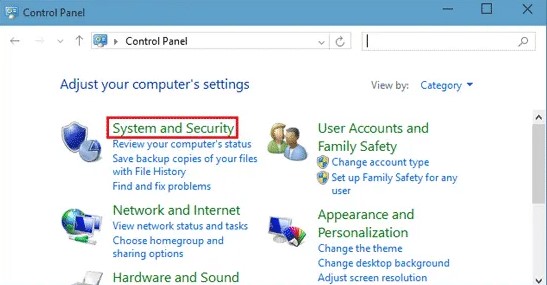 click on System and Security