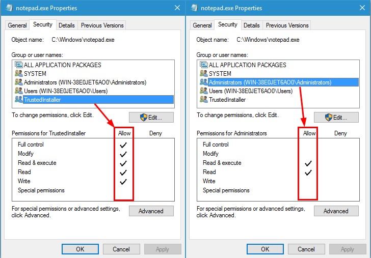 select Permission entries