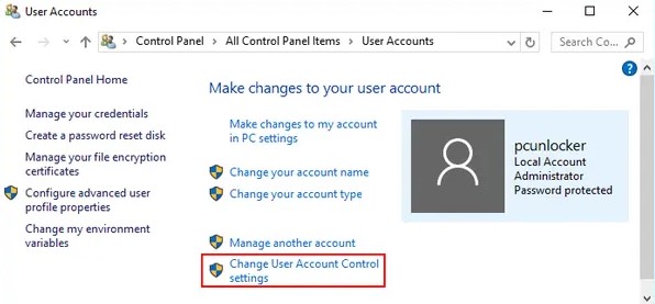 Changing UAC settings