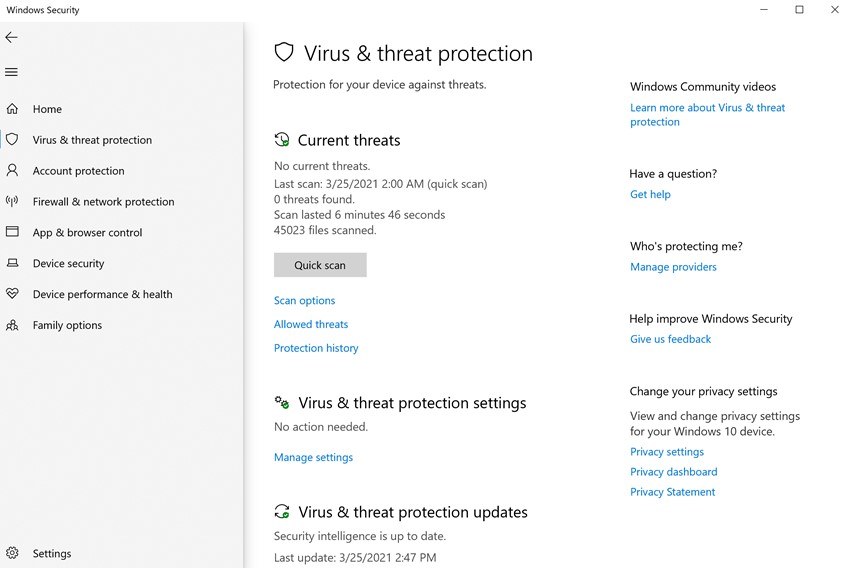 Changing firewall and antivirus settings