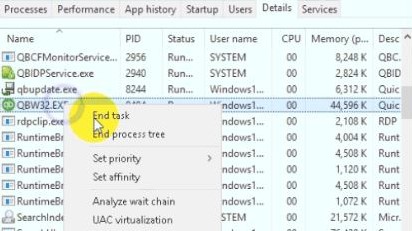 End Tasks for QuickBooks from Task Manager
