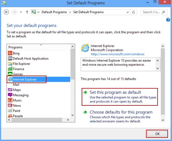 Make Internet Explorer your default browser