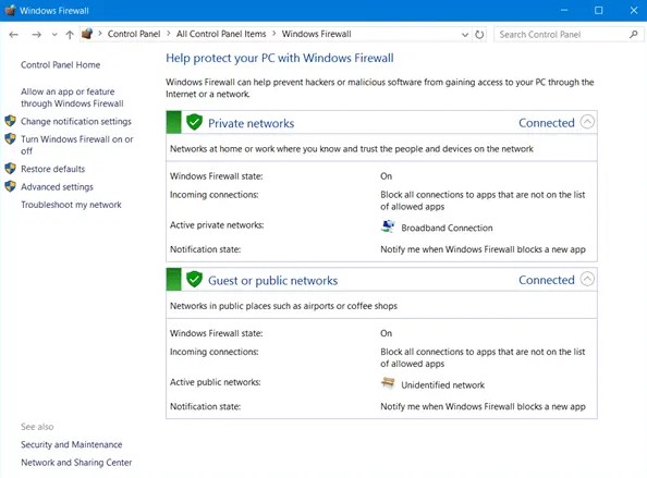 Manage your firewall settings