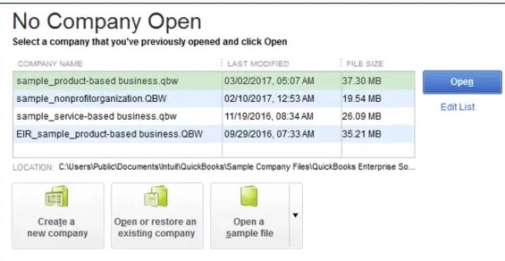 Manually open the company file