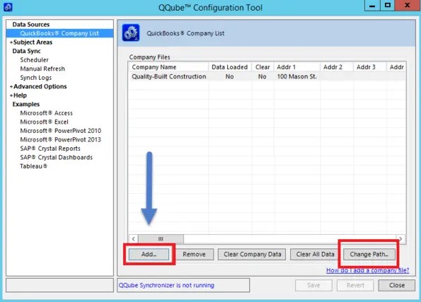 Modify the QuickBooks company file's path using QQube