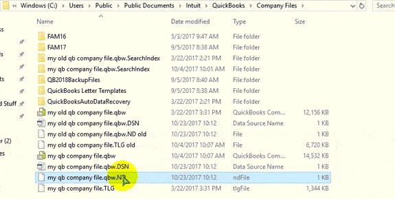 Rename the QuickBooks .TLG and .ND files
