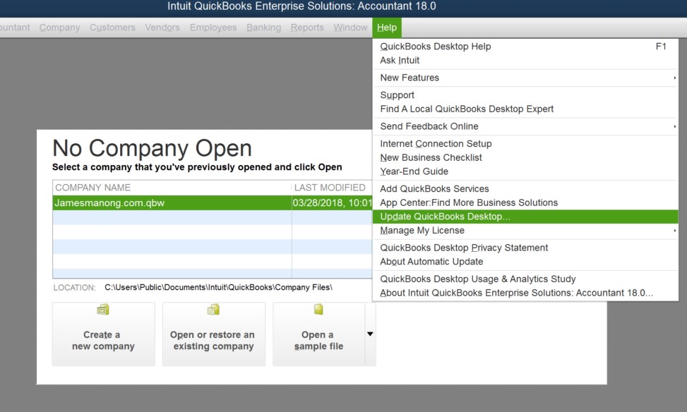 Reset the QuickBooks updates