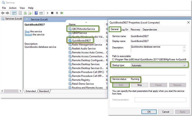 Restart the QuickBooks Database service