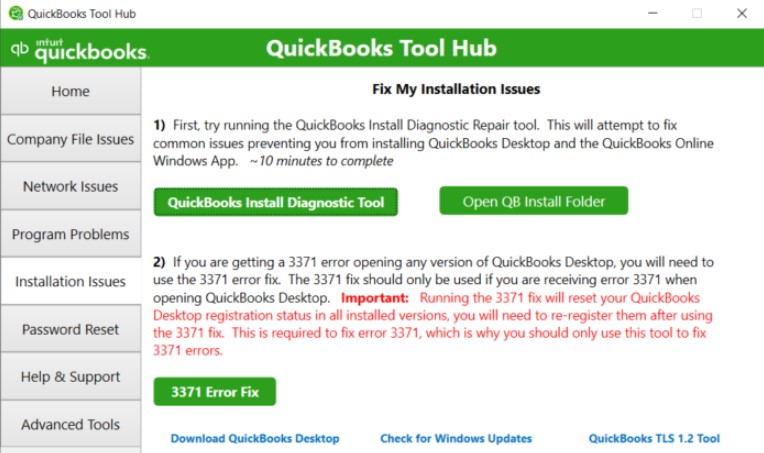 Running the QuickBooks Install Diagnostic tool