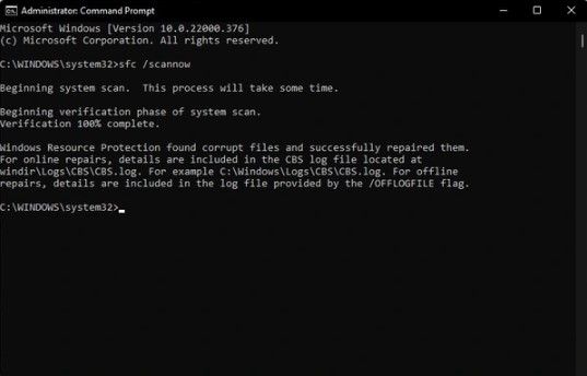 Scanning with System File Checker