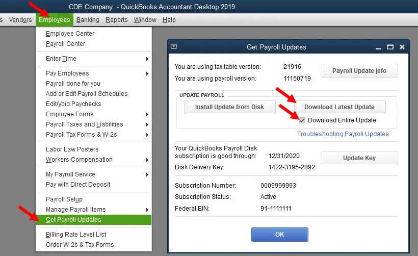 Update and register QuickBooks Desktop and install the Tax Table updates