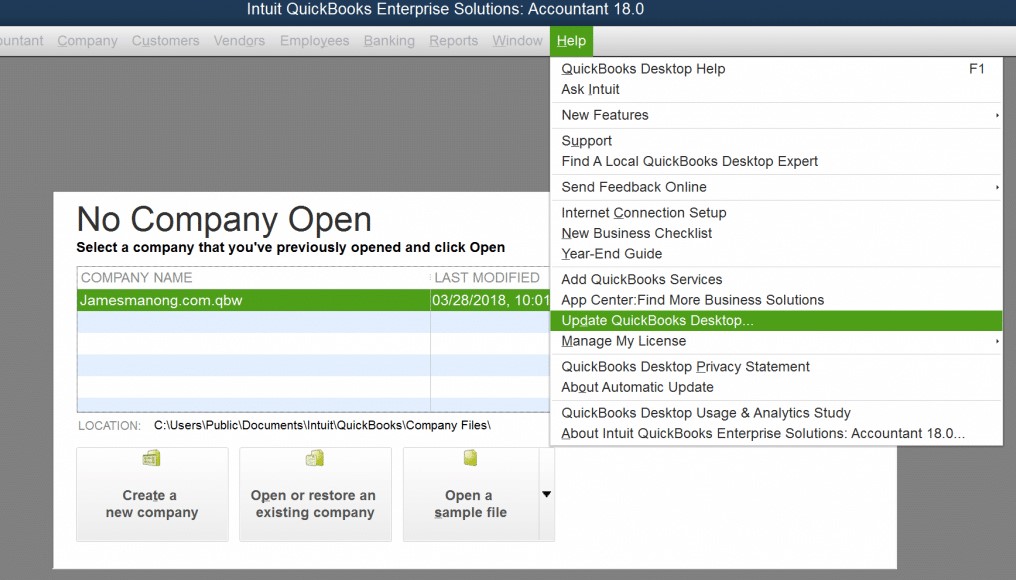 Update the QuickBooks software