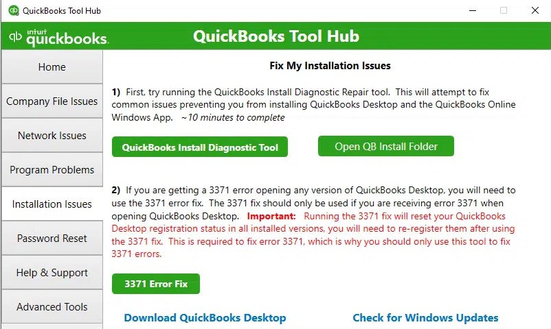 Use QB Install Diagnostic Tool