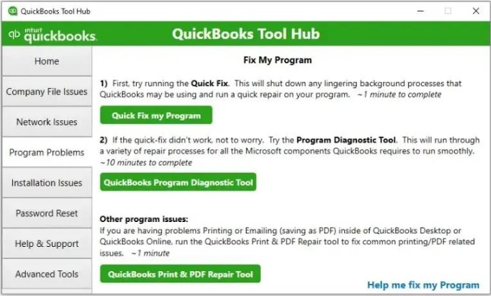 Select the Program Issues Tab and launch Quick Fix My Program