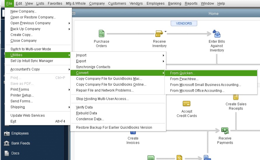 What are the steps to convert from Quicken to QuickBooks desktop