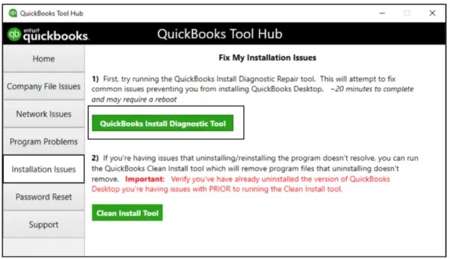 With the QuickBooks tool hub, install and run the QuickBooks diagnostic tool