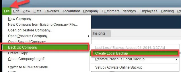 choose the Local Backup option