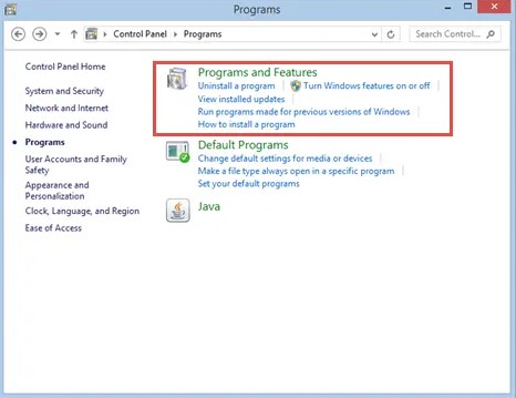 programs and features tab