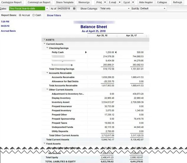 Launch balance sheet report on an accrual basis