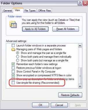 Turning off the simple file-sharing