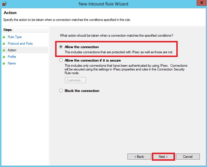 select Allow the Connection