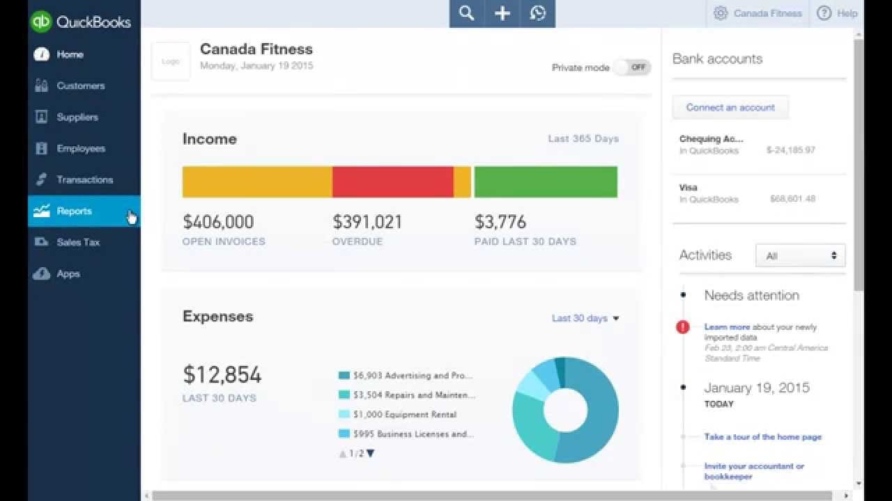 QuickBooks online reporting