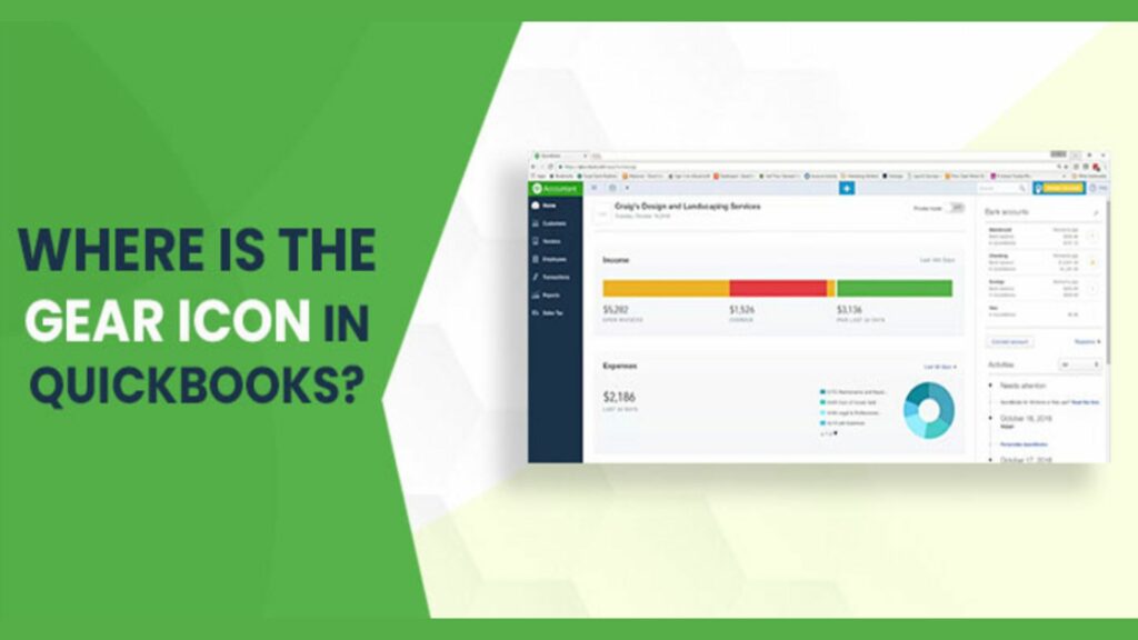 Where is the gear icon in QuickBooks